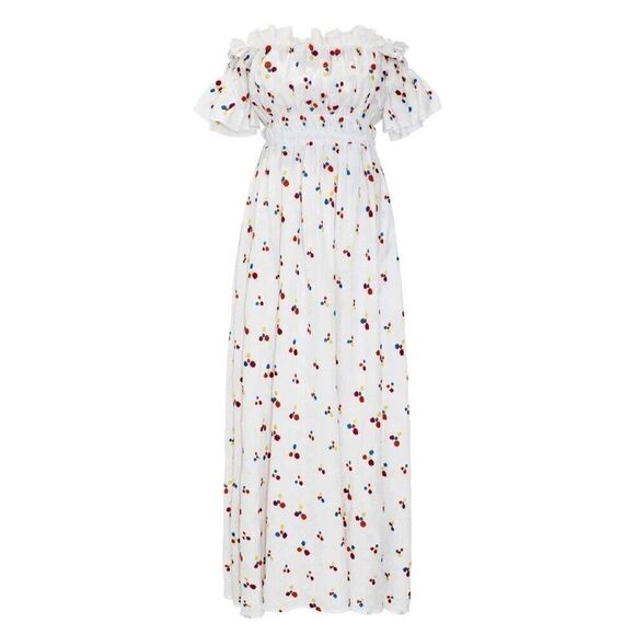 All things mochi nana off the shoulder embroidered linen maxi dress size small S - Picture 4 of 12